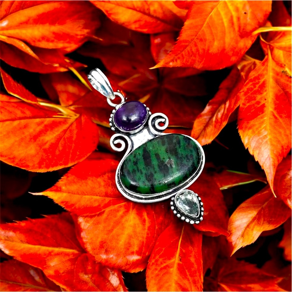 925 Silver Ruby Zoisite Amethyst Prasiolite Gemst… - image 3